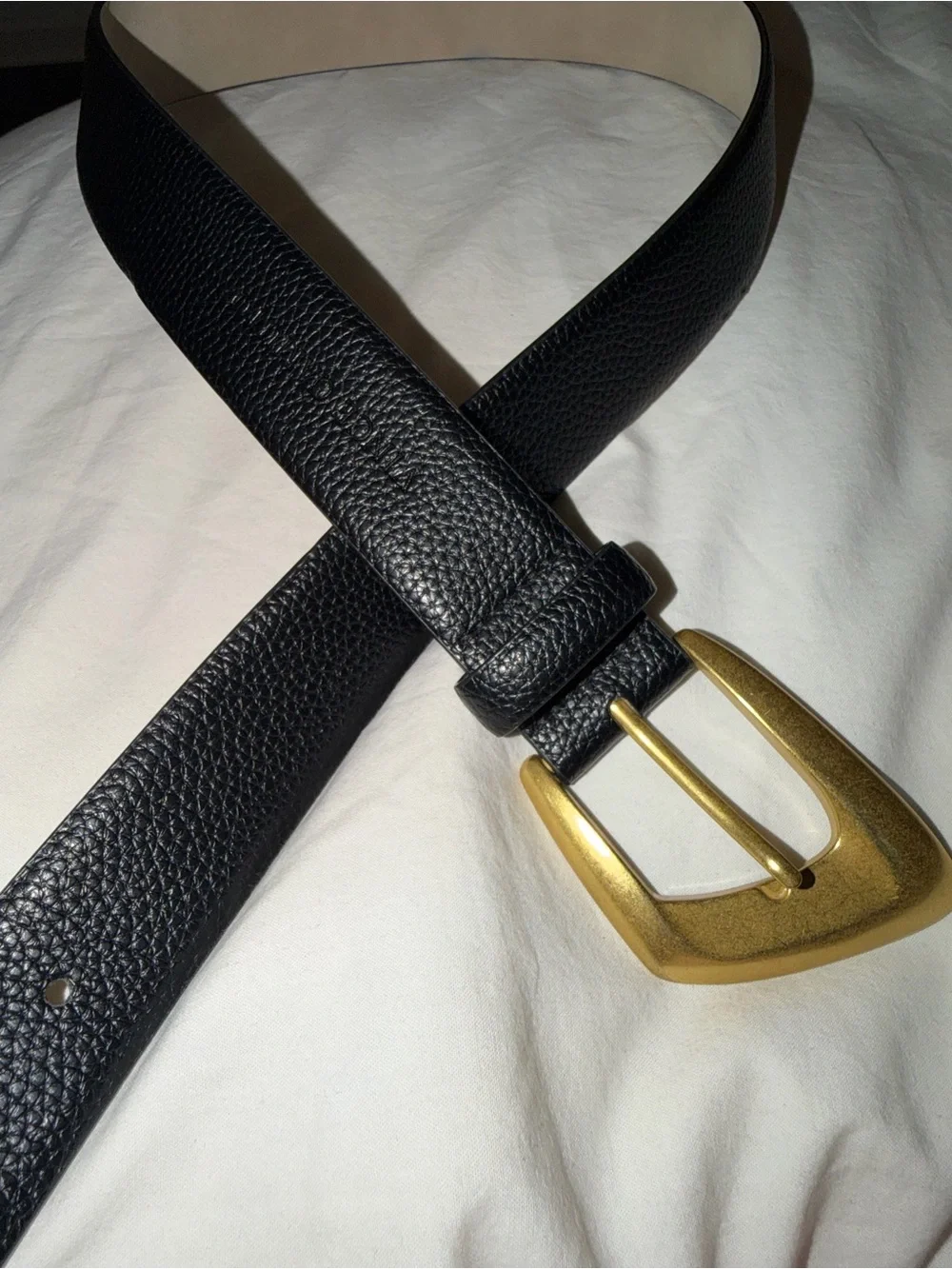 Women’s Black Leather Belt with Brass Buckle